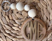 Personalized Monogrammed Keychains, Boho Keychain, Wooden Beaded Keychain, Name Keychain, Gift for Her, Bridesmaid Gift, Key Chain