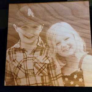 Laser engraved photo on wood