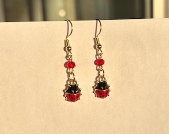 Gold or Silver Ladybug Dangle Earrings
