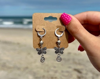 Silver Butterfly Charm Earrings