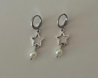 Star Drop Fairy Hoops - handgemaakte zilveren hangoorbellen