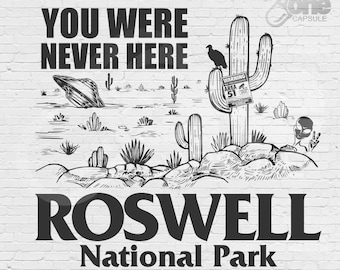 Archivo digital SVG y PNG del Parque Nacional Roswell, divertido diseño de ovni alienígena