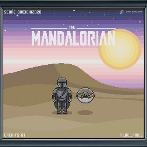 The Mandalorian with The Child Pixel Art Cross Stitch Pattern