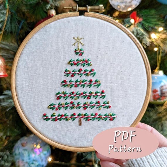 ツリー 刺繍 キャンディケーンのクリスマスツリー刺繍パターン PDF