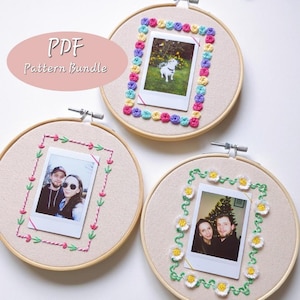 Floral Embroidery Photo Frame Bundle, Instax Mini Polaroid Frame, PDF Download