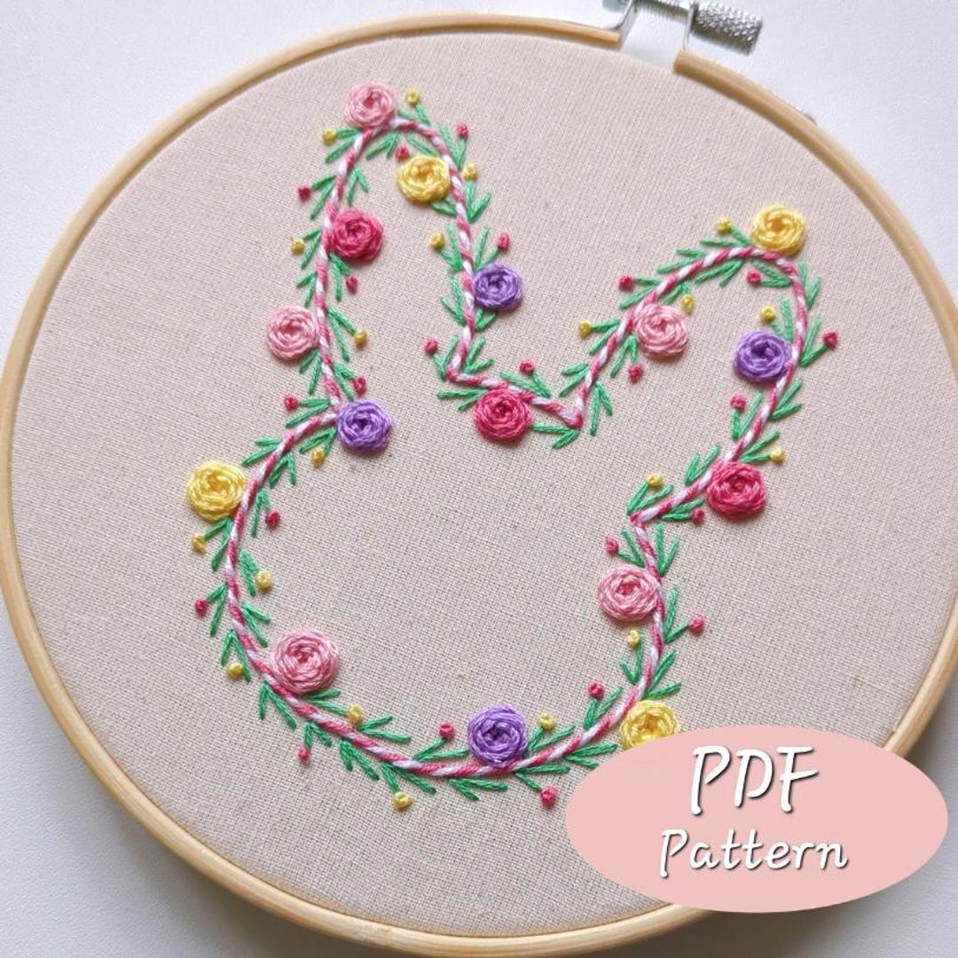 Easter Bunny Embroidery Pattern, PDF Download, Floral Bunny, Hand ...