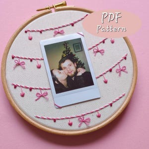 Valentine&#39;s Embroidery Photo Frame, PDF Pattern, Instax Mini Polaroid, Digital Download, Hand Embroidery, Beginner Embroidery