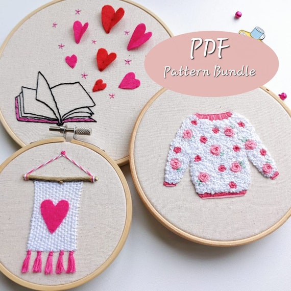 Valentine's Day Embroidery Pattern Bundle PDF by the Gingham Fox