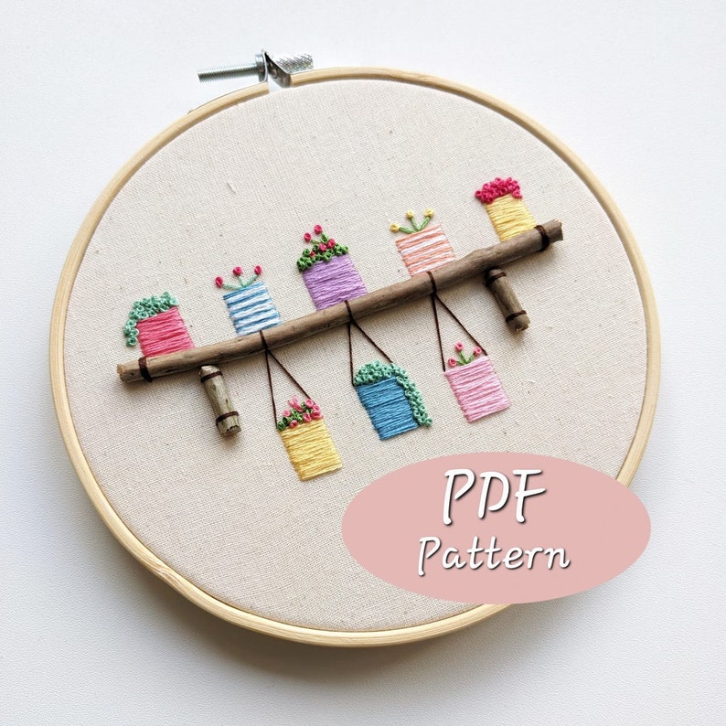 Plant Shelf Embroidery Pattern PDF Download, Hand Embroidery, House ...
