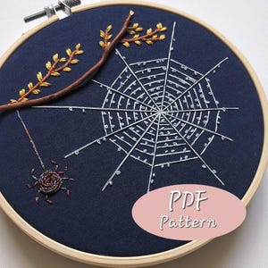 Halloween Cobweb Spider Embroidery Pattern PDF Download, Halloween Embroidery, Hand Embroidery