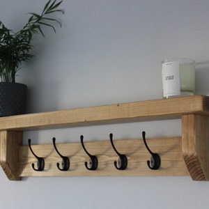 Rustic Coat Rack with shelf, Coat Hooks, Wall Mounted, Shelf with hooks, Choice of colours, wooden shelf ledge, FREE UK Delivery, Furniture