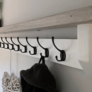 White Coat Rack with Grey Wash Shelf, Rustic Shelf with Coat Hooks, Hallway  Coat Rack, Grey Wash Shelf, FREE UK Delivery