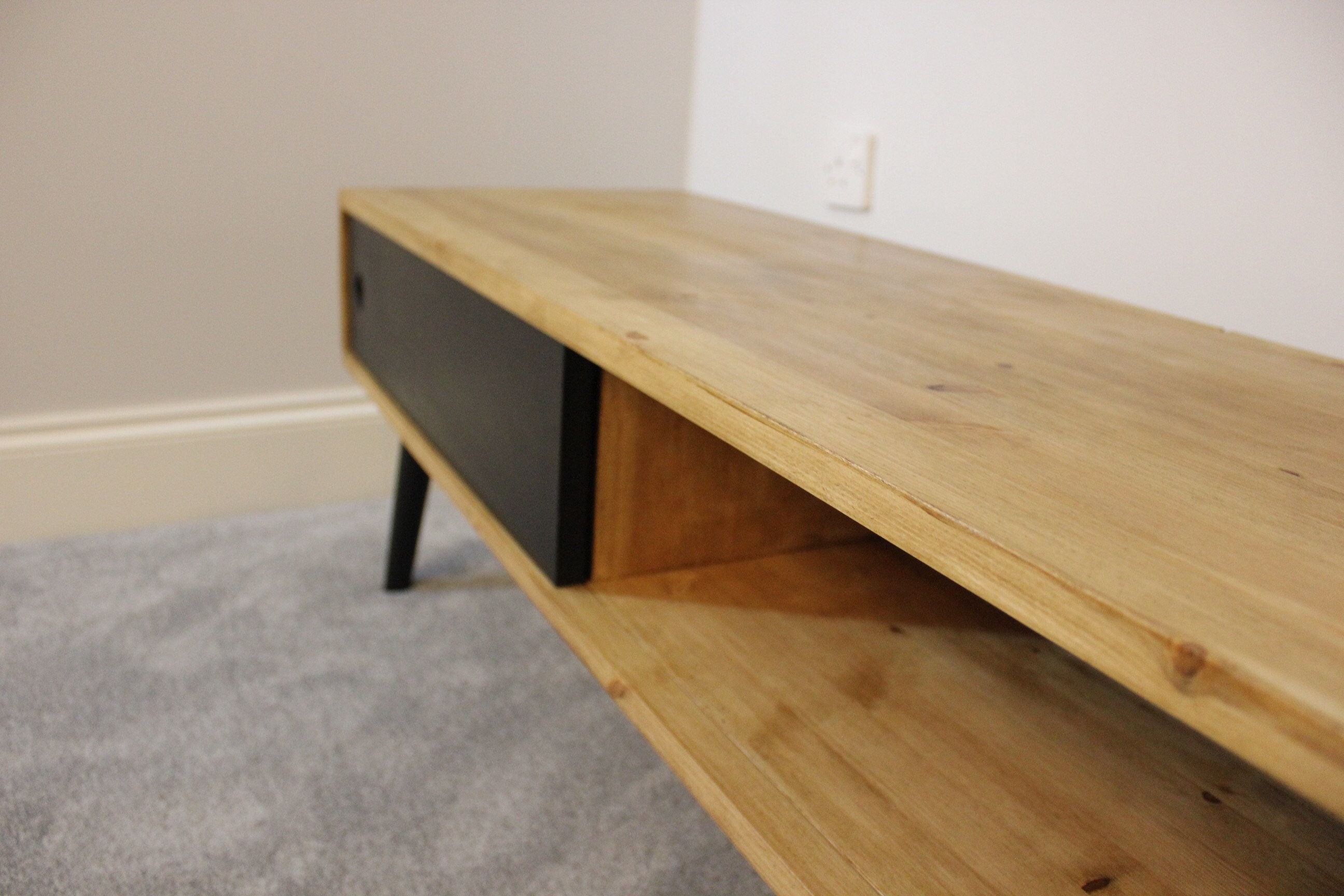 Retro TV Unit With Sliding Door Mid Century Modern Stand Etsy UK