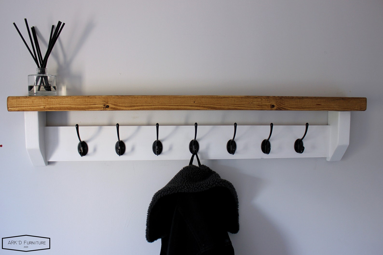 White Coat Rack Shelf With Hooks Wall Mounted Rustic Shelf Etsy UK