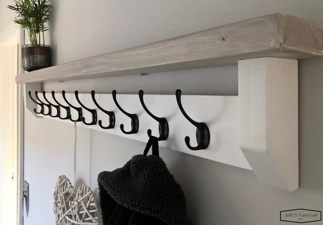 White Coat Rack With Grey Wash Shelf Rustic Shelf With Coat Etsy UK