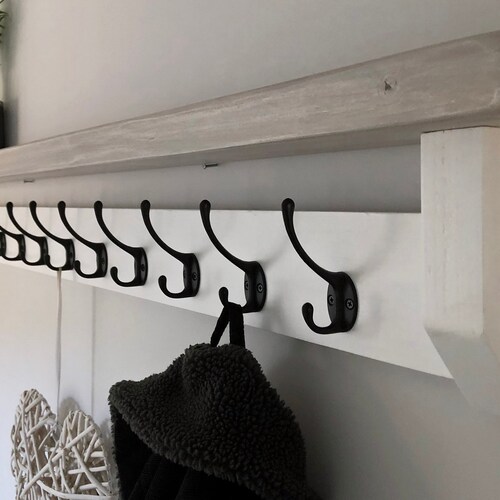 Grey Coat Rack With Shelf Solid Wood Vintage Rustic Antique Etsy UK
