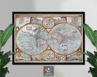 Antyczna mapa świata: plakat ścienny w stylu vintage