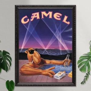 Camel Cigarette Advert - Joe Camel relaxing in the pool - 1990 Vintage Advertising Poster - Art Print - Wall Decor