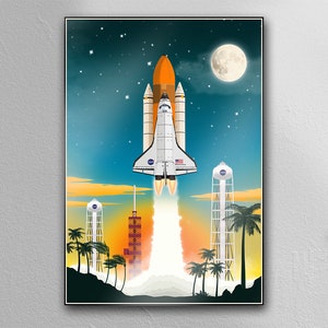 Poster spaziale, Space Shuttle Discovery, lancio della navicella spaziale della NASA, SpaceX, Kennedy Space Center, Florida, stampa su tela o carta artistica