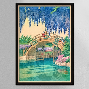 Wisteria at Kameido by Kawase Hasui  -  Japanese Scenery - Japanese Woodblock Art Print  - Wall Decor