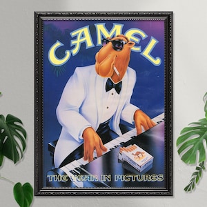 Camel Cigarette Advert - Joe Camel playing piano - 1990 Vintage Advertising Poster - Art Print - Wall Decor