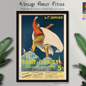 Cartel de arte vintage, Le Trait-D'union, arte francés, carteles publicitarios, carteles antiguos, arte vintage, impresiones de calidad