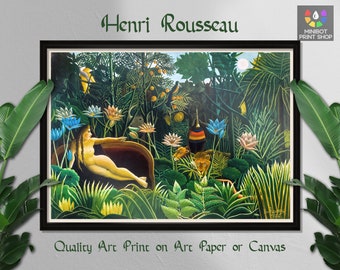 Henri Rousseau, The Dream, Primitivism, Vintage Art Print, Naive Art Poster, Green, Forest Animals, Forest Art, Elephant, Wall Art, Decor