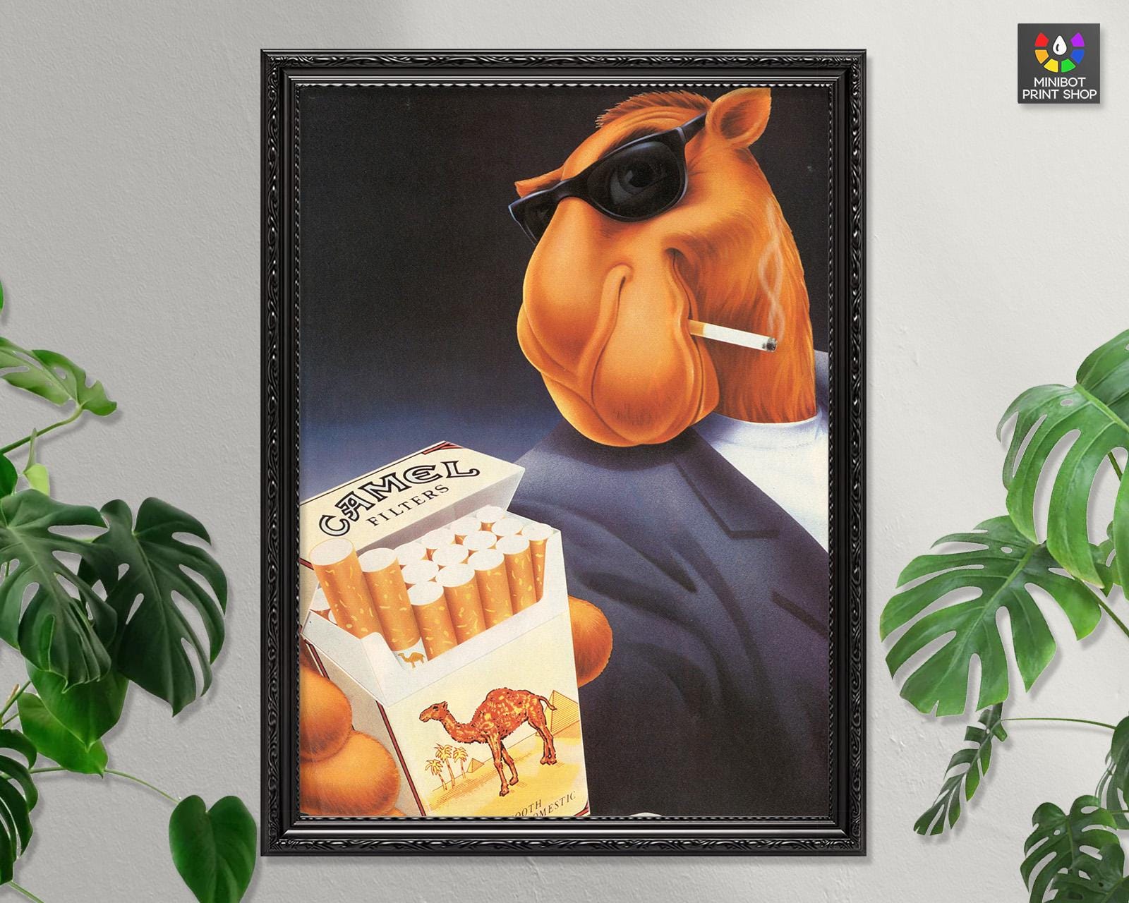 Camel Cigarette Advert - Joe Camel Holding Cigarettes - 1990 Vintage  Advertising Poster - Art Print - Wall Decor