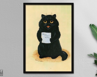 Louis Wain - Black Cat - Home Sweet Home , Classic Art Print