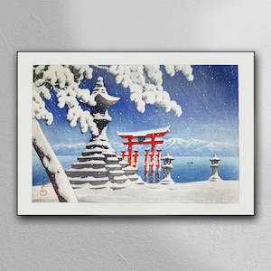 Snow at Miyajima Shrine -  Japanese Woodblock Art -  Poster on Paper or Canvas - Wall Art