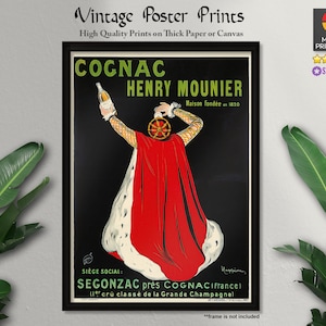 Cartel de arte vintage francés, coñac Henry Mounier (ca. 1910), carteles publicitarios, carteles antiguos, arte vintage, impresiones de calidad, decoración de pared