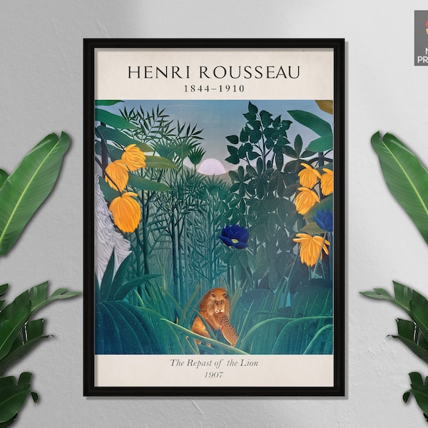 Henri Rousseau, Le Repas du Lion, Primitivisme, vintage Art Print, Naive Art Poster, Vert, Animaux de la forêt, Art forestier, Art mural, Décor