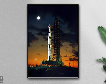 Póster del Saturno V del Apolo 4: Arte de la plataforma de lanzamiento del transbordador espacial de la NASA