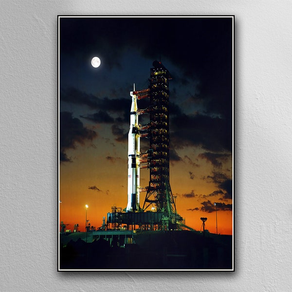 Apollo 4 Saturn V, Affiche spatiale, rampe de lancement de la navette spatiale de la Nasa, affiche d'art spatial cool sur papier ou toile, art mural, décoration murale, tentures murales