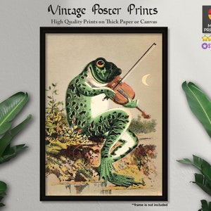 Frog Playing Violin in The Moonlight, Vintage Frog Poster, Frog Print, Retro Poster, Frog Home Decor, Wall Art, Vintage Art, Vintage Prints