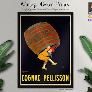 Cognac Pellisson, italiano, carteles publicitarios, cartel de bebida de coñac, carteles antiguos, arte vintage, impresiones de calidad, decoración de pared, arte de pared, decoración