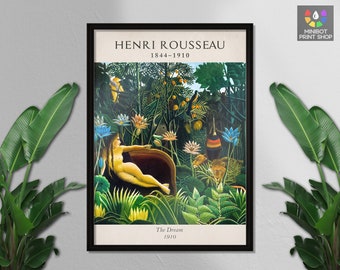 Henri Rousseau, The Dream, Primitivism, Vintage Art Print, Naive Art Poster, Green, Forest Animals, Forest Art, Elephant, Wall Art, Decor