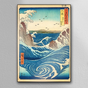 Beautiful Japanese Woodblock Art Print, Whirlpools and Waves, Andō Hiroshige, Vintage Painting, Illustrations, Wall Art, Wall Decor, Gifts