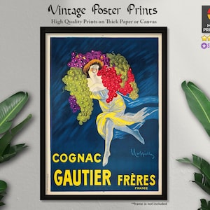Cognac Gautier Frères (1907), carteles publicitarios, cartel de bebida de coñac, carteles antiguos, arte vintage, impresiones de calidad, decoración de pared, arte de pared, decoración
