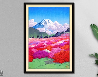 Mount Fuji from an Azalea Garden by Kawase Hasui  -  Japanese Scenery - Japanese Woodblock Art Print  - Wall Decor