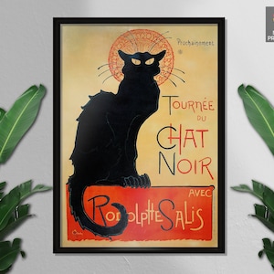 Chat Noir vintage, gato negro, impresión Art Nouveau, póster publicitario impreso profesionalmente, arte de pared, decoración de pared, decoración del hogar, tapices