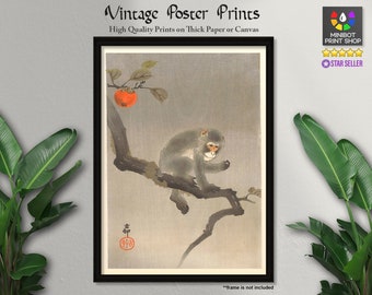 Ohara Koson Monkey Art Print: Japanese Woodblock Animal Poster