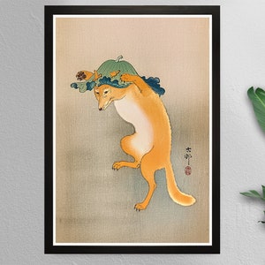 Dancing Fox - Japanese Woodblock Art Print - On Paper or Canvas - Wall Art