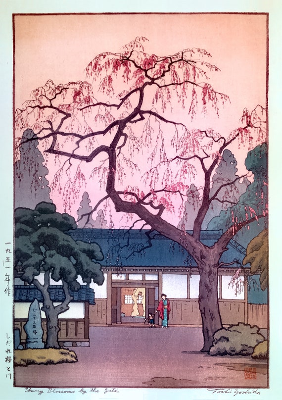 Japanese Cherry Blossom Woodblock Print: Vintage Wall Art Poster