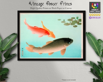 Goldener Koi Fisch Japanischer Holzschnitt Kunstdruck - Ohara Koson