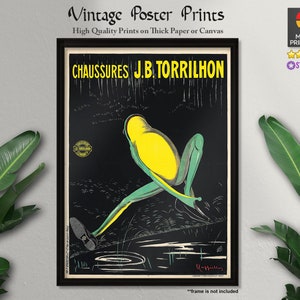 Chaussures J.B. Torrilhon, carteles publicitarios, cartel de rana borracha, carteles antiguos, arte vintage, impresiones de calidad, decoración de pared, arte de pared, decoración
