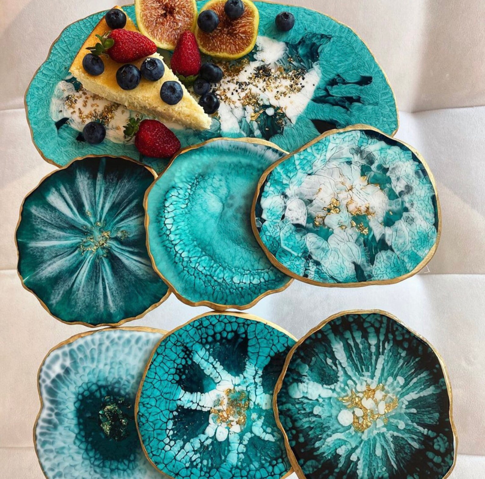 Set of cup holders and plates made of epoxy Etsy