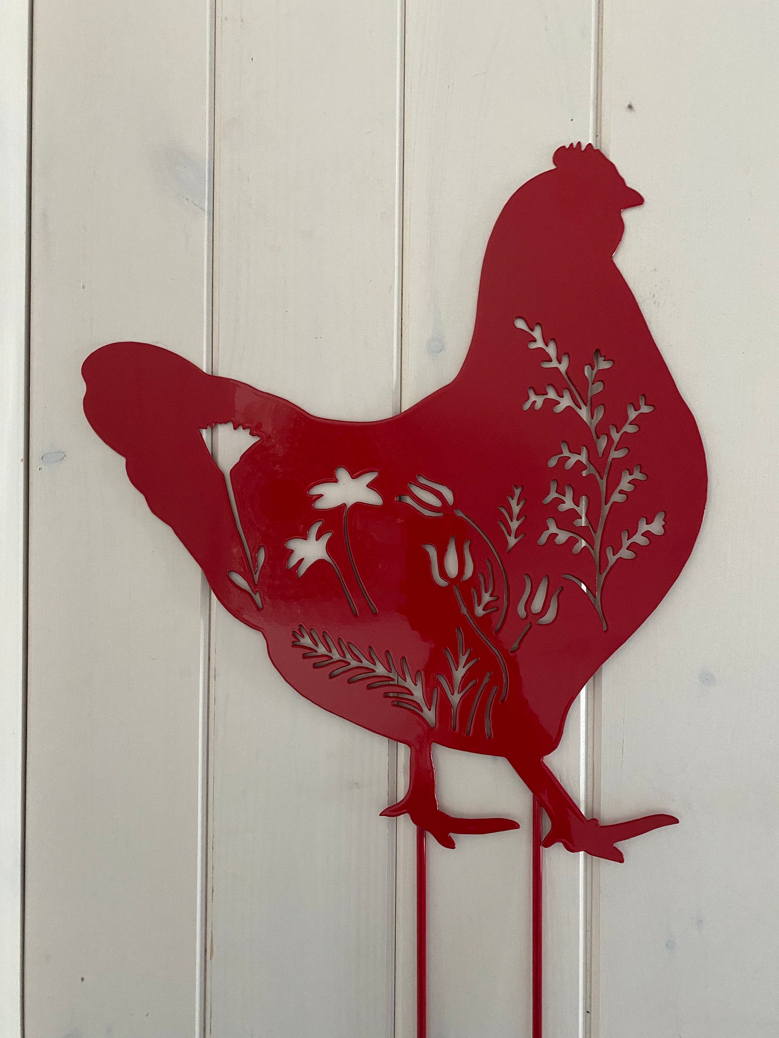 Chicken Lawn Ornament Garden Stake Metal Chicken Yard Art Etsy