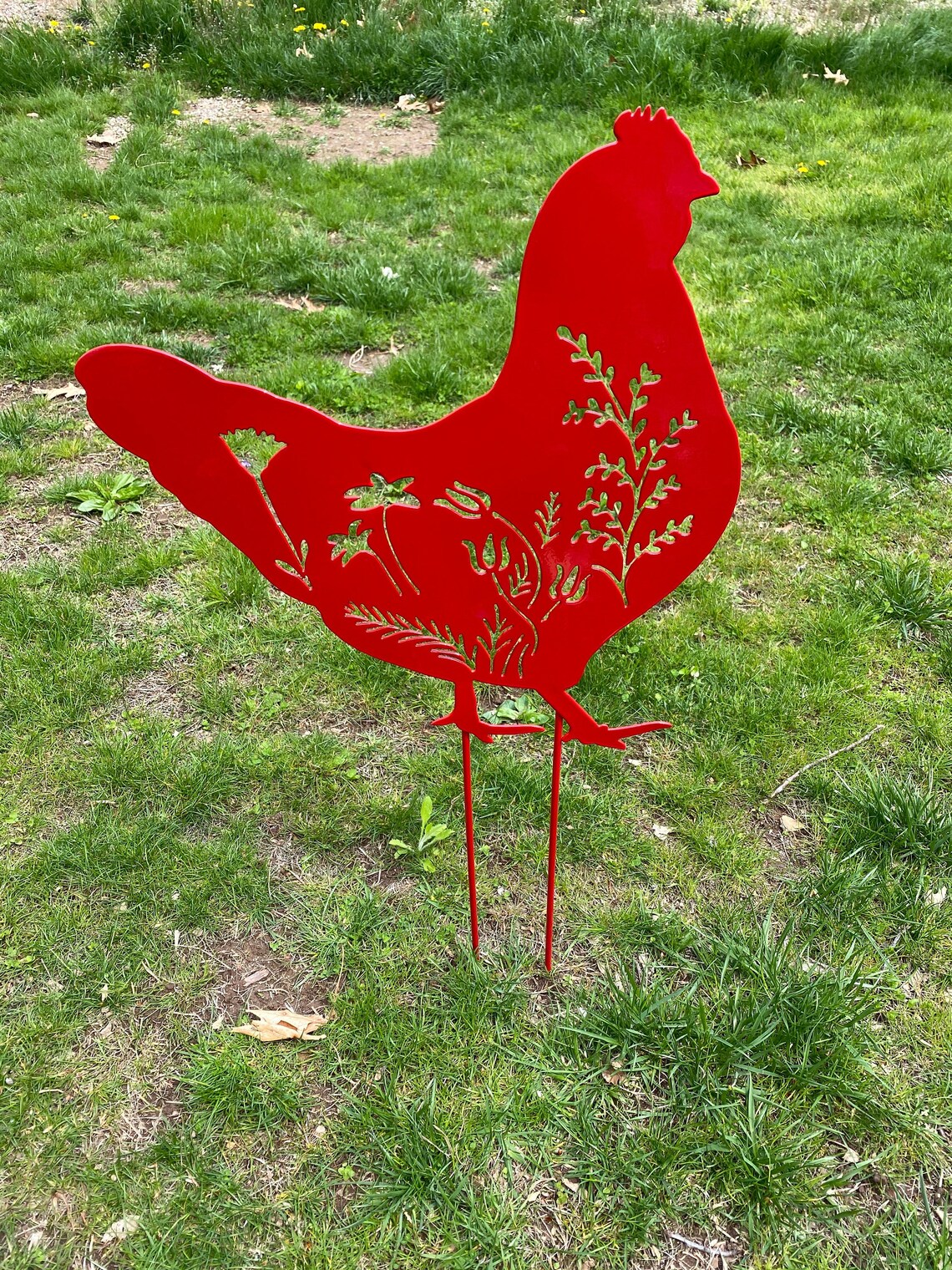 Chicken Lawn Ornament Garden Stake Metal Chicken Yard Art Etsy