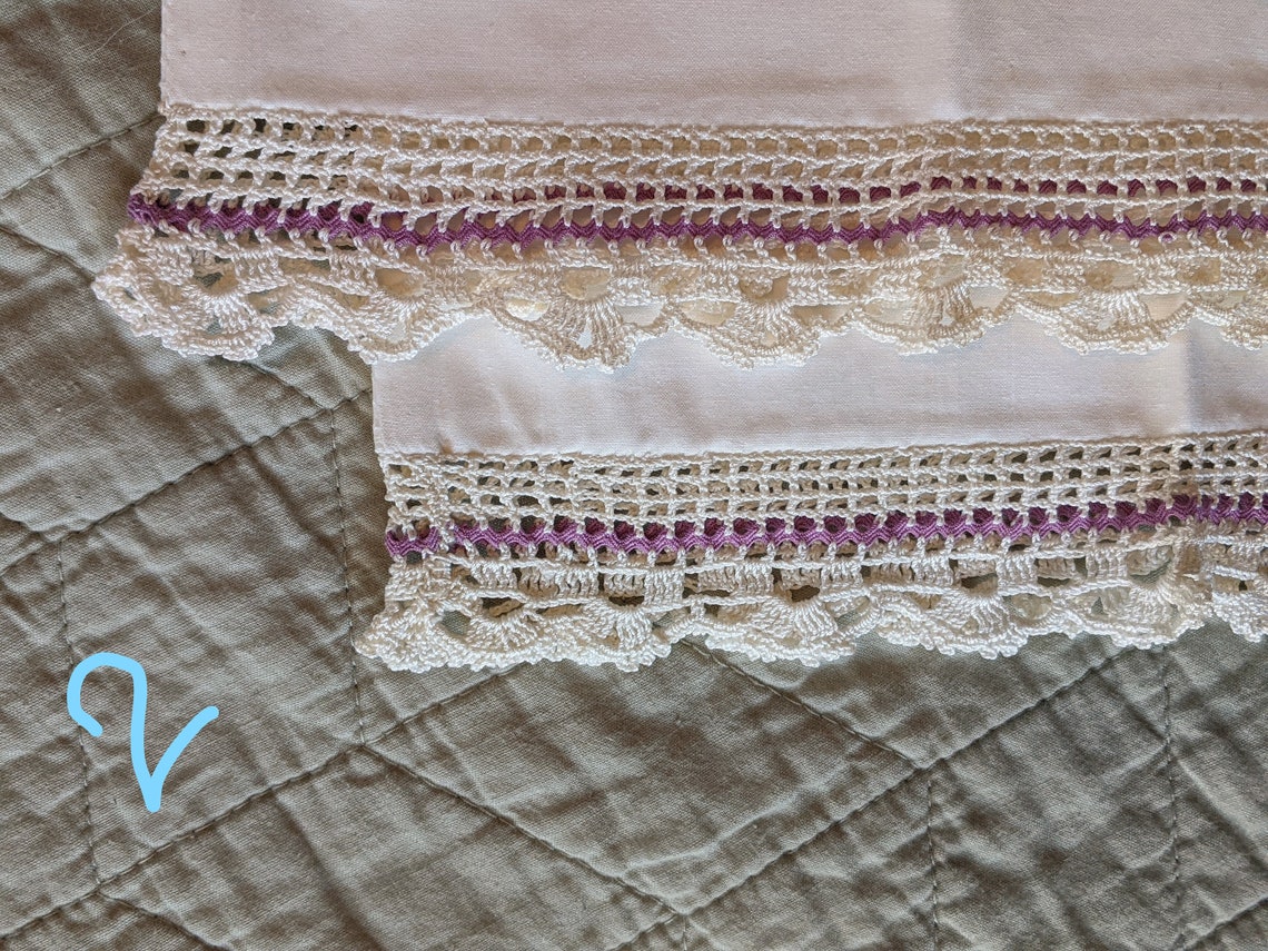 2 conjuntos Vintage crocheted almohadas / rosa púrpura & | Etsy